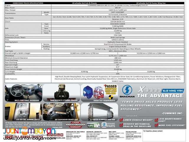 Shacman X3000 6x2 Rigid Truck Cab & Chassis 10 wheeler