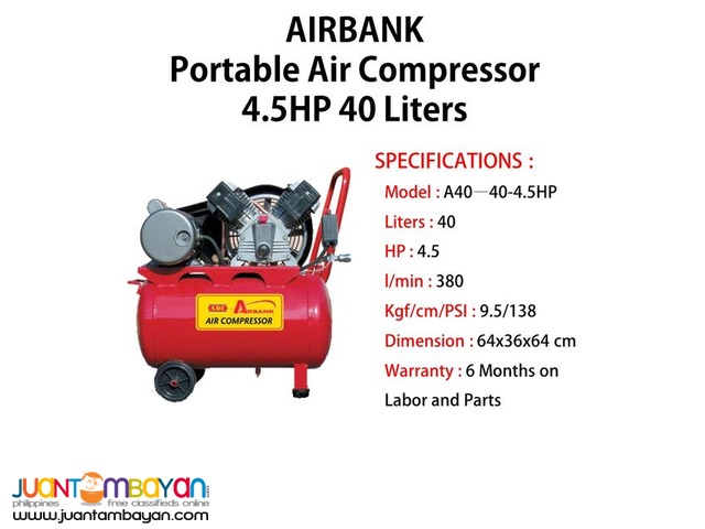 Portable Air Compressor 4.5HP 40Liters