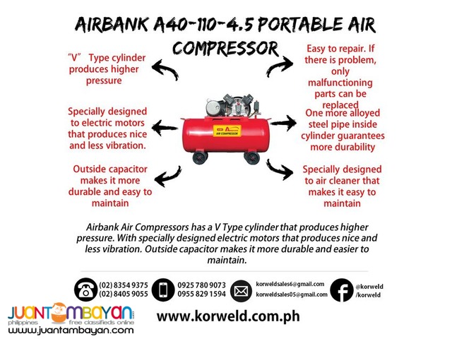 Portable Air Compressor 4.5HP 110Liters