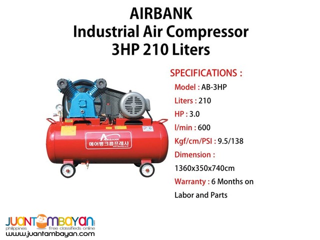 Industrial Air Compressor 3HP 210Liters