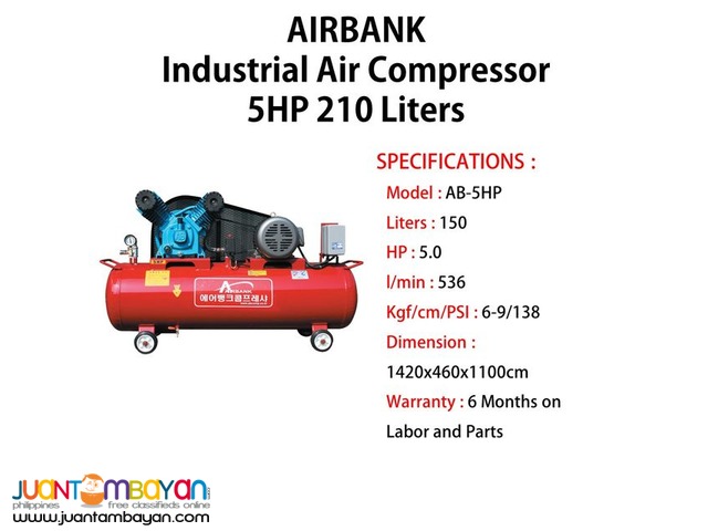 Industrial Air Compressor 5HP 210Liters