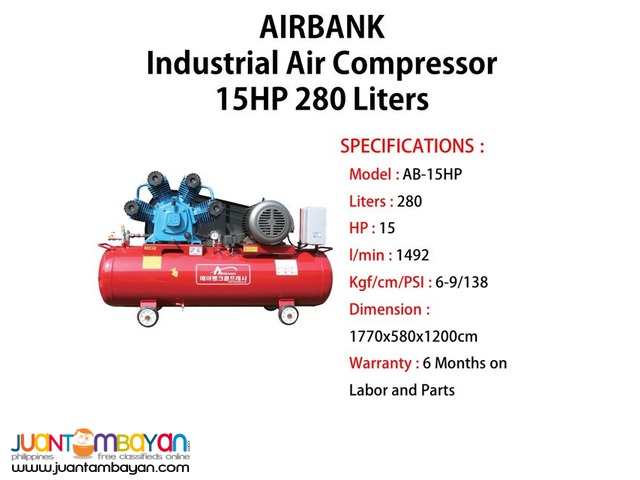 Industrial Air Compressor 15HP 280Liters