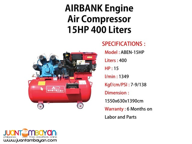 Engine Air Compressor 15HP 400Liters