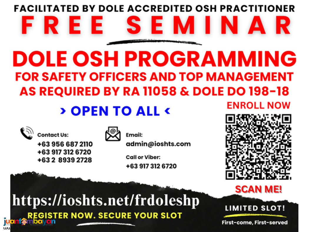 Free Seminar DOLE OSH Programming for Safety Officer SO3 SO2 SO1 Free Seminar DOLE OSH Programming for Safety Officer SO3 SO2 SO1