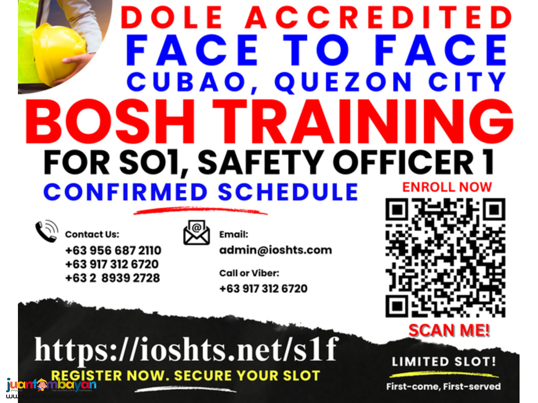 Face To Face BOSH Training Safety Officer 1 SO1 Training DOLE Training