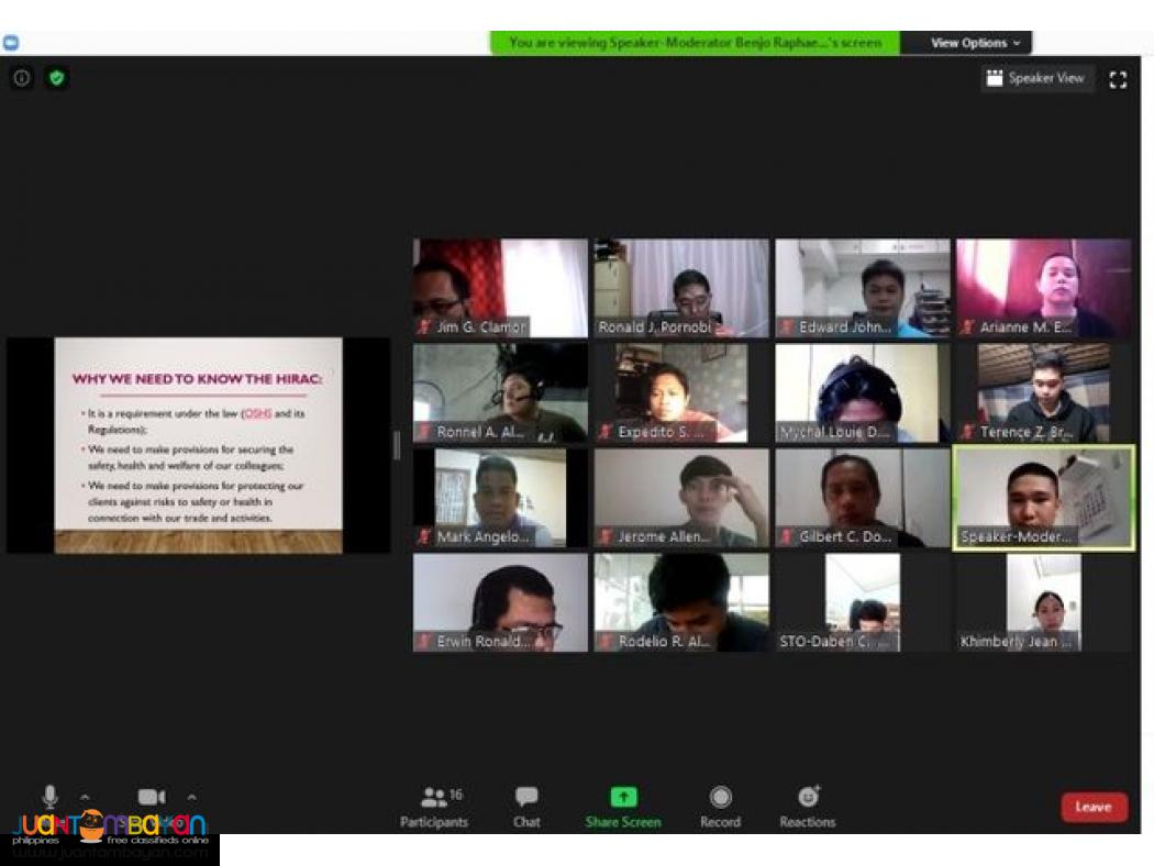 HIRAC Training DOLE Specialized OSH Training DOLE Safety Officer 3 SO2