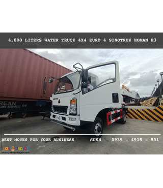 6-wheeler Water truck 4,000 Liters 4x2 & 4x4 Sinotruk Homan H3