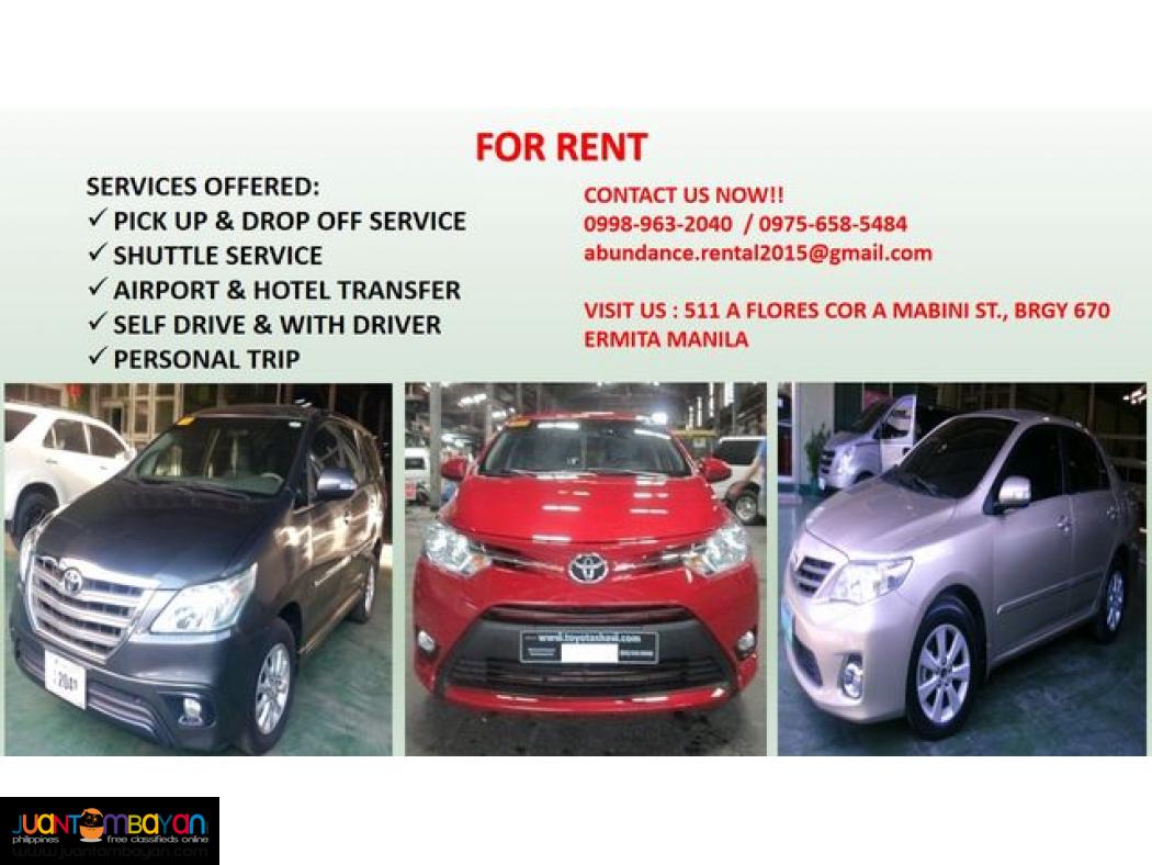 abundance rent a car! 09989632040