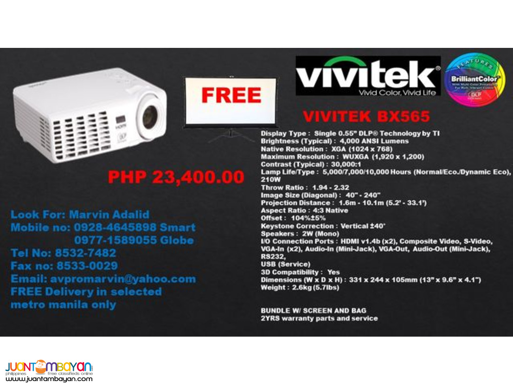 Vivitek DLP Projector with Free Screen
