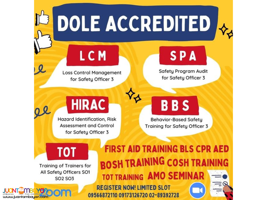 BOSH COSH SO3 SO2 SO1 Training DOLE Accredited PCAB AMO STE