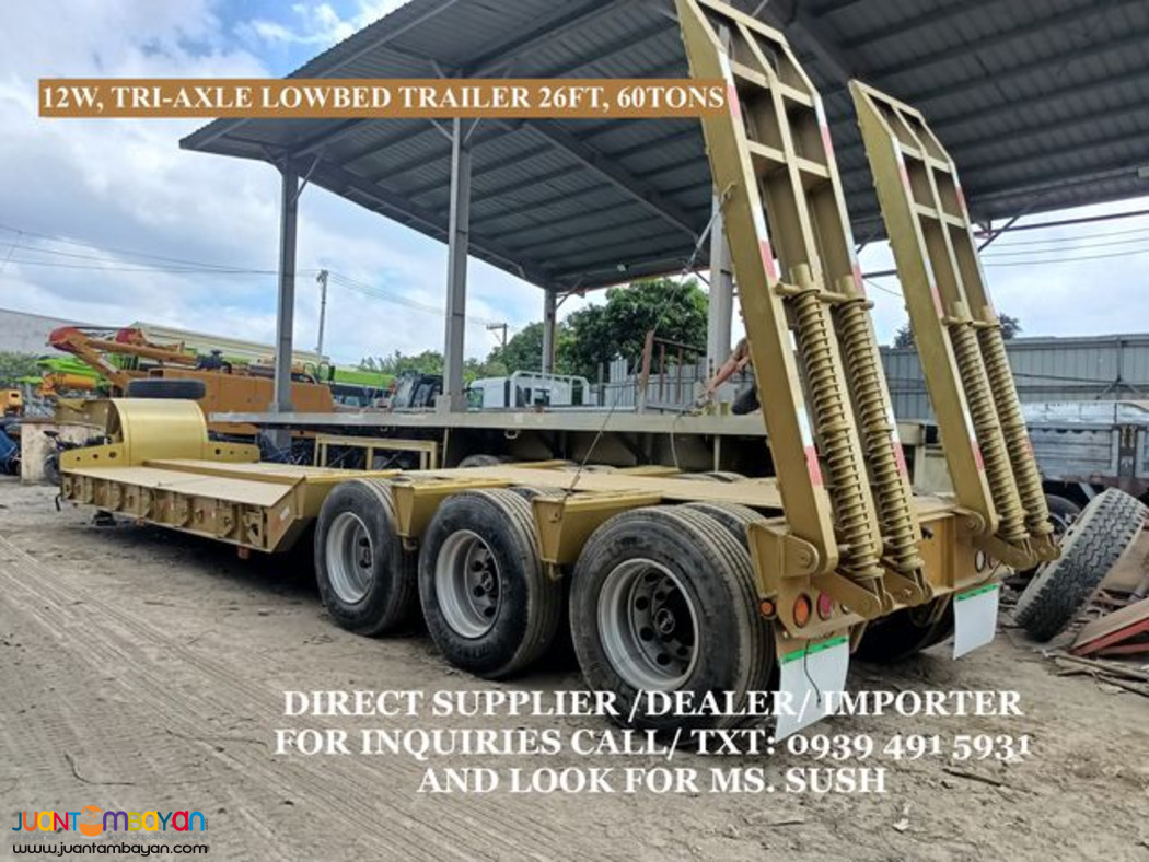 12 wheeler tri-axle low bed trailer 60tons 40ft