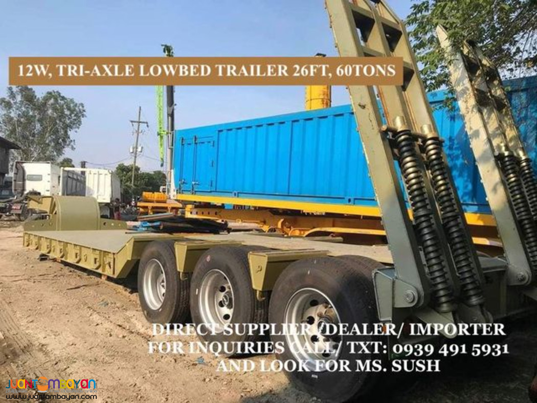 12 wheeler tri-axle low bed trailer 60tons 40ft