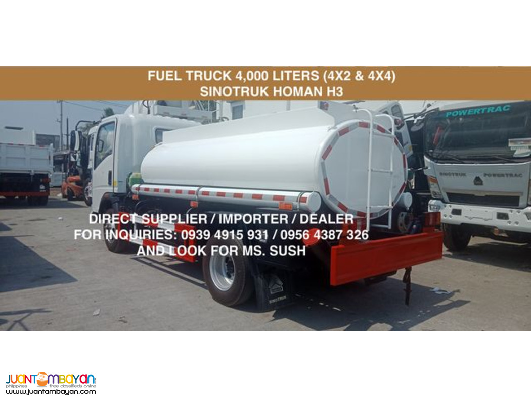 6 wheeler 4,000 liters fuel truck sinotruk homan h3 4x2 & 4x4