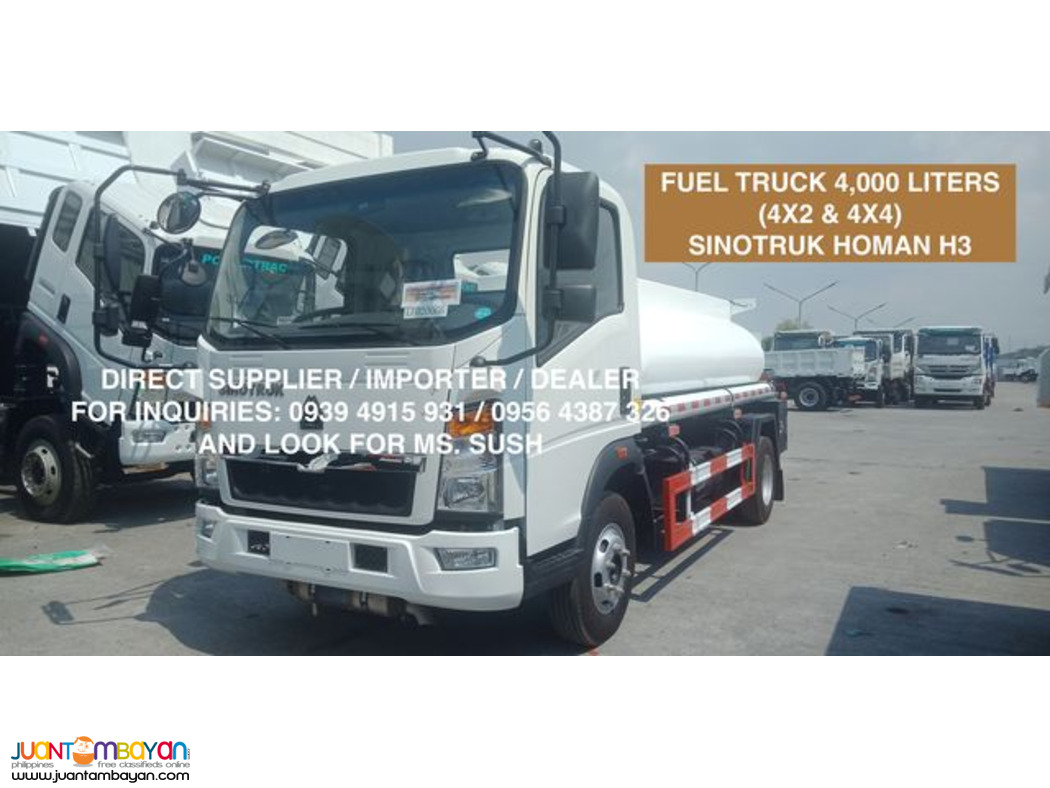 6 wheeler 4,000 liters fuel truck sinotruk homan h3 4x2 & 4x4