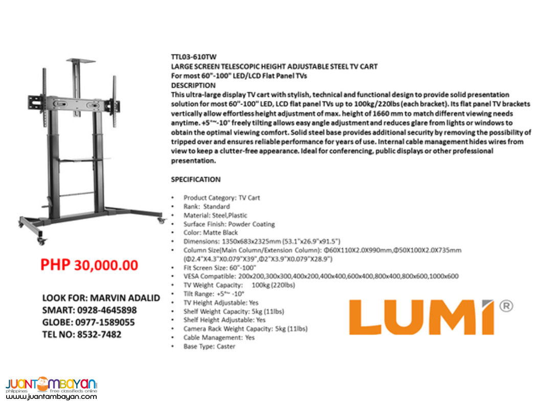 Lumi TV Cart/Troller Heavy Duty