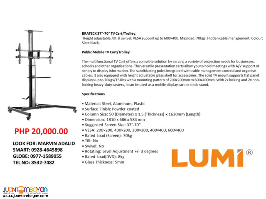 Lumi TV Cart/Troller Heavy Duty