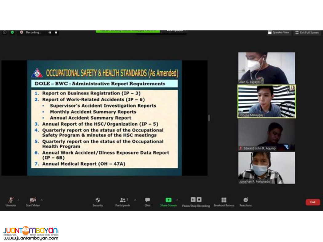 LCM Training SO3 Safety Officer 3 Training Online DOLE Weekends Online