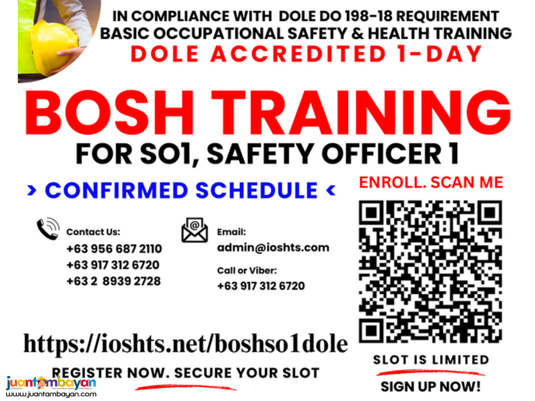 DOLE BOSH Training SO1 Training Safety Officer 1 Accredited Training