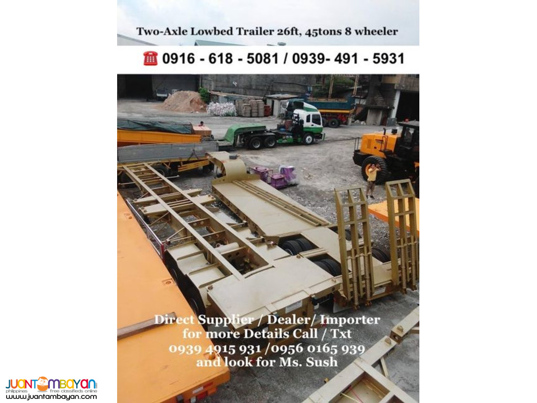 8 wheeler two-axle low bed trailer 40tons 26ft for sale