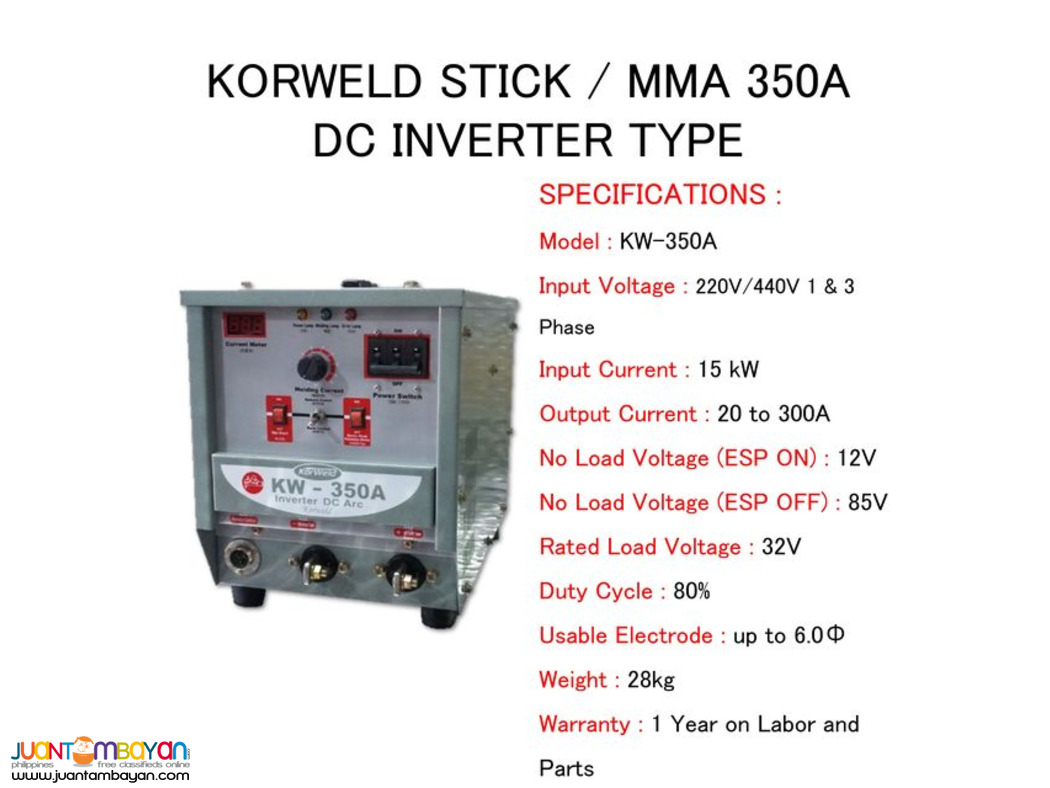 Korweld 350A DC ARC/STICK/MMA DC Inverter Type