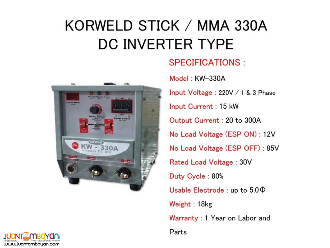 Korweld 330A ARC/STICK/MMA DC Inverter Made in Korea