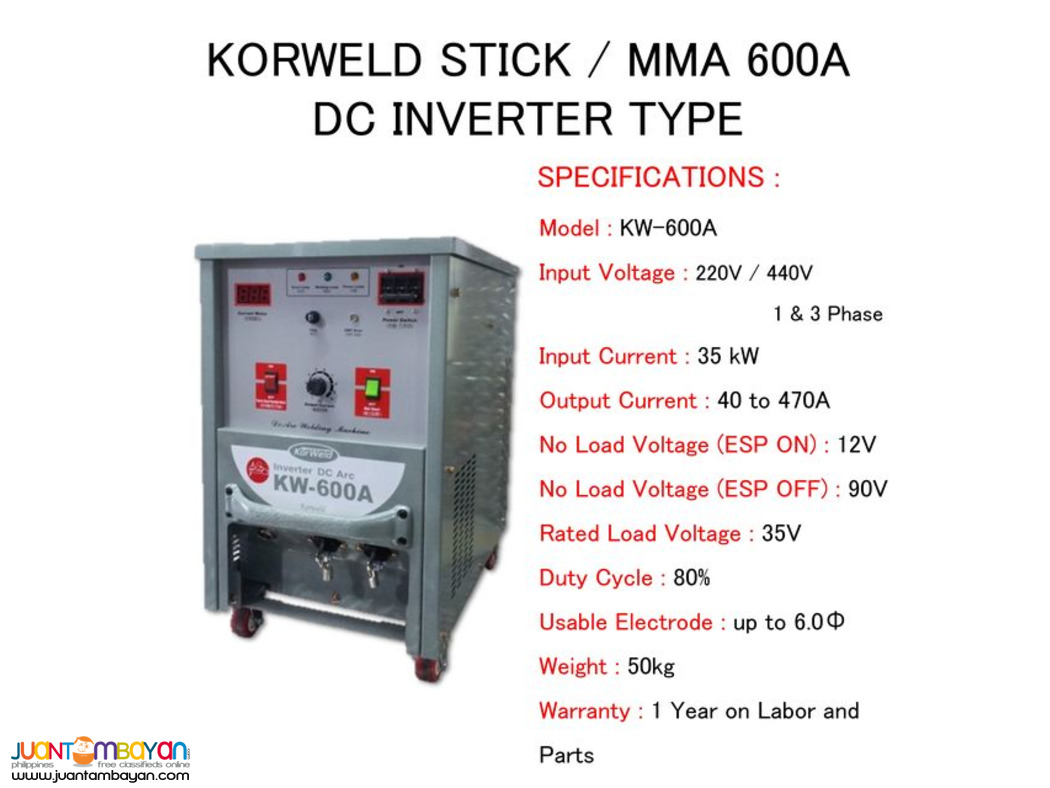 ARC Welding Machine 600A - Korweld DC Inverter Type