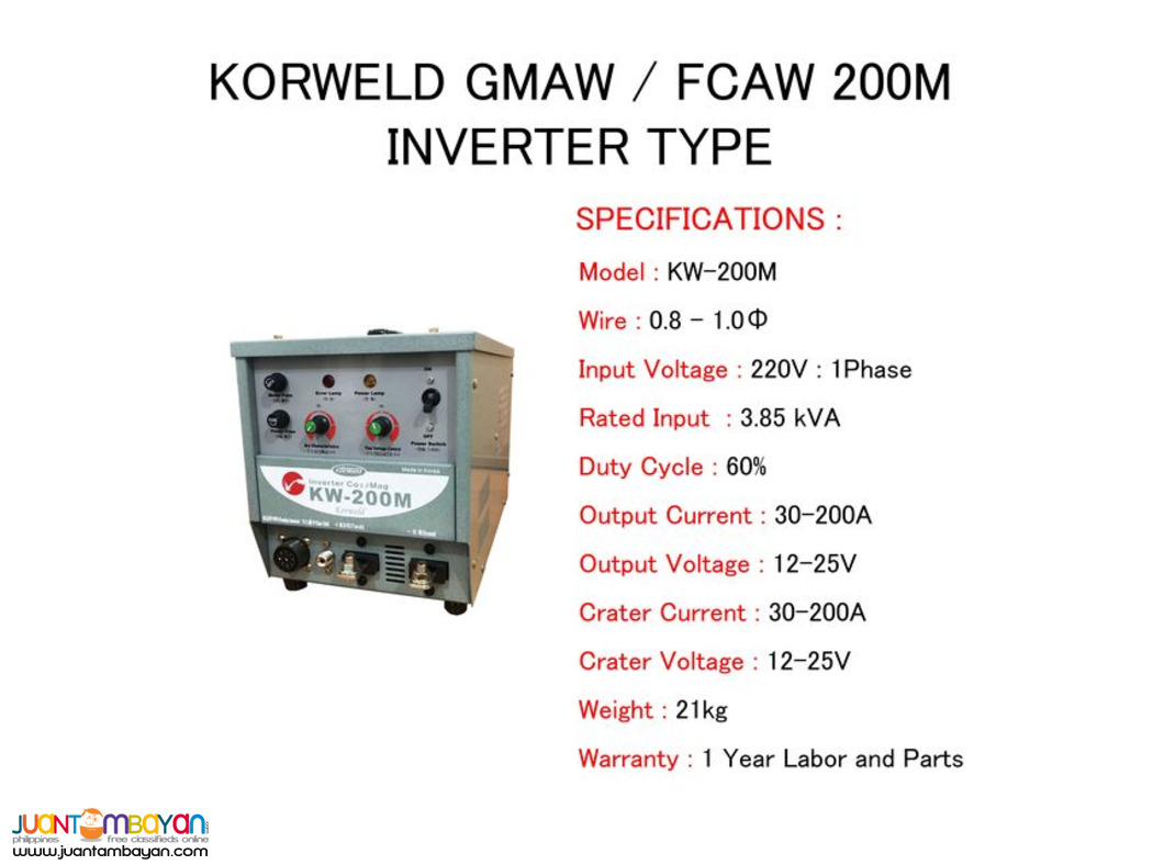 Korweld CO2/MIG/GMAW/FCAW 200A DC Inverter Welding Machine