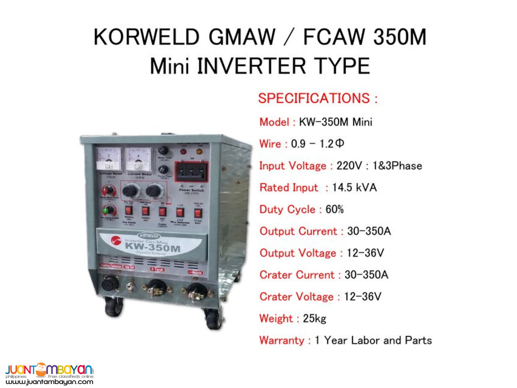 MIG/FCAW/GMAW Welding Machine 350A (mini) Korweld DC Inverter Type