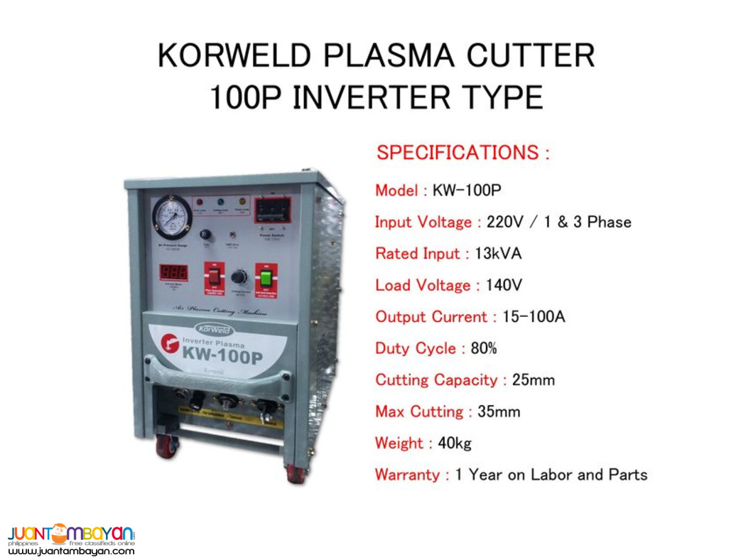 Korweld Plasma Cutter 100P DC Inverter Type - Made in Korea
