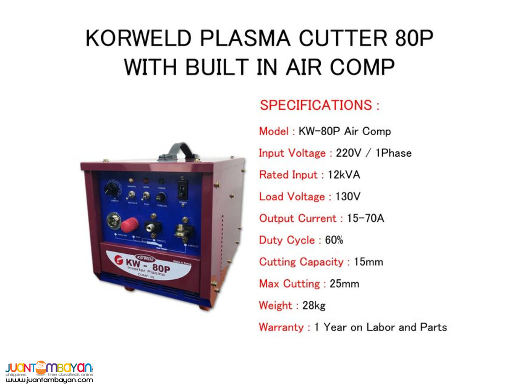 Korweld Plasma Cutter 80P with Built-in Aircompressor DC Inverter
