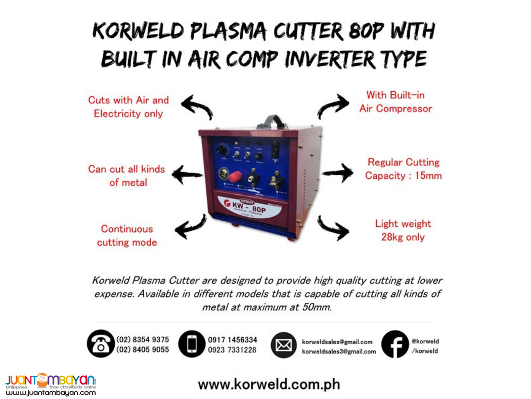 Korweld Plasma Cutter 80P with Built-in Aircompressor DC Inverter