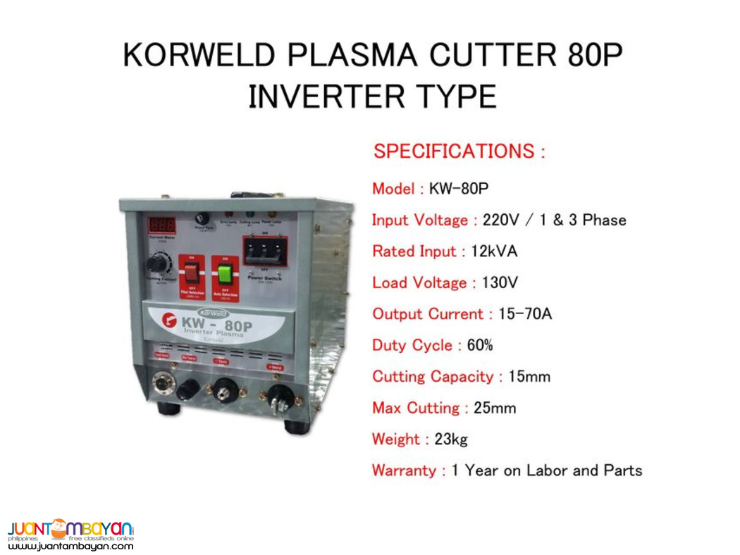 Plasma Cutting Machine - Korweld 80P DC Inverter Type 
