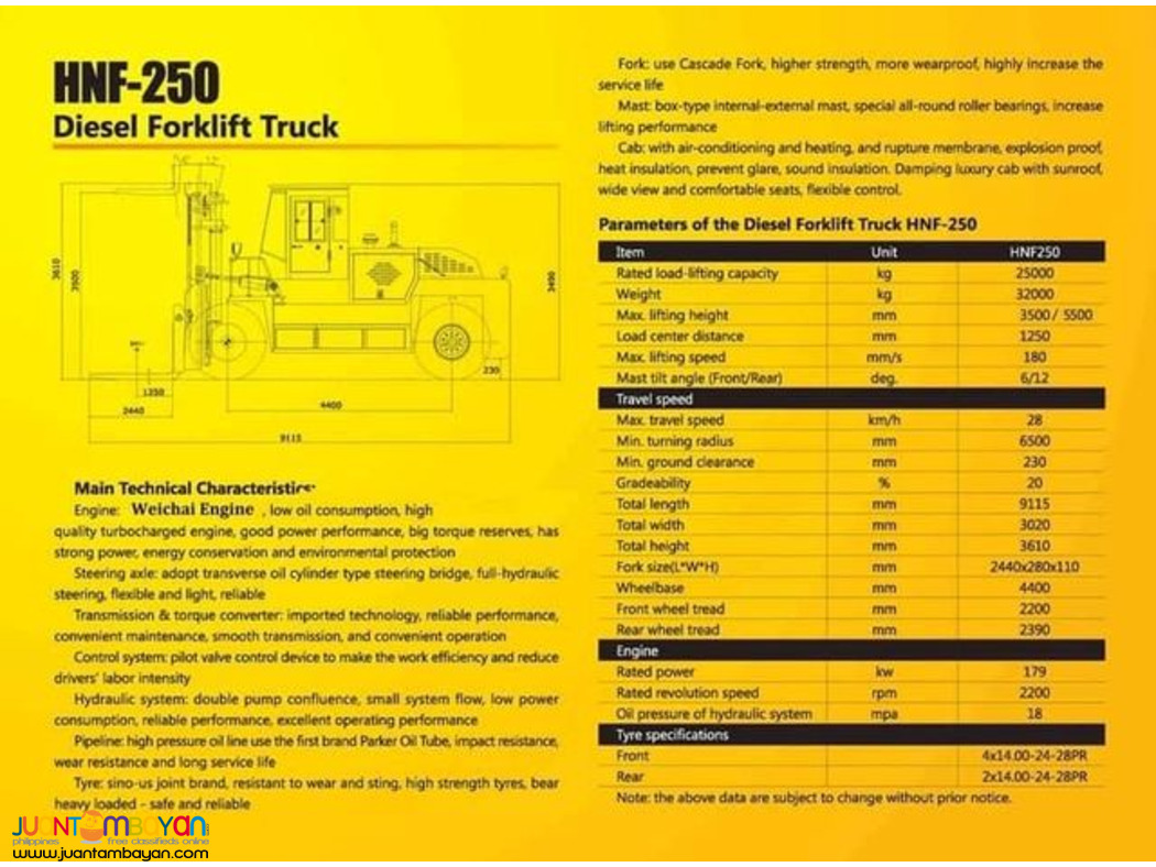 FD250 POWERTRAC, HIGH MAST FORKLIFT,25 TONS