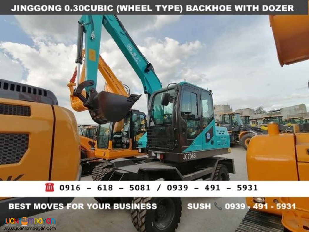 0.25 cubic Wheel Type Backhoe Excavator with Dozer Jinggong JG708S
