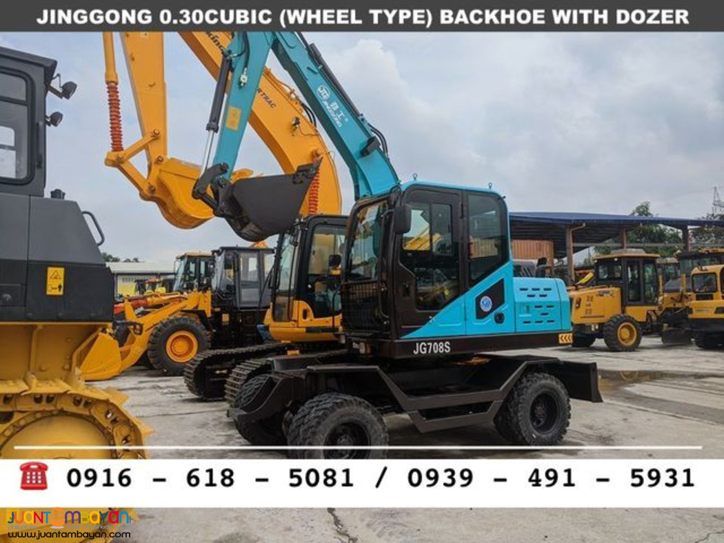 0.25 cubic Wheel Type Backhoe Excavator with Dozer Jinggong JG708S
