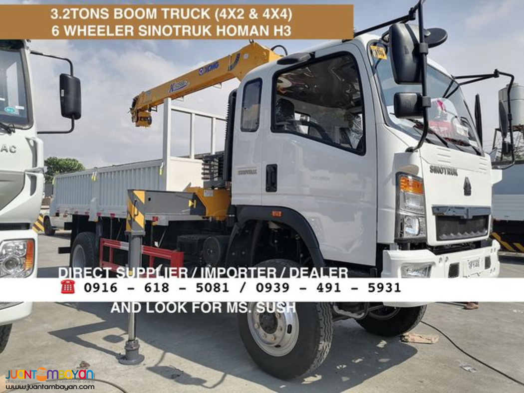 3.2tons 6-wheeler cargo boom truck sinotruk homan h3 4x2 & 4x4