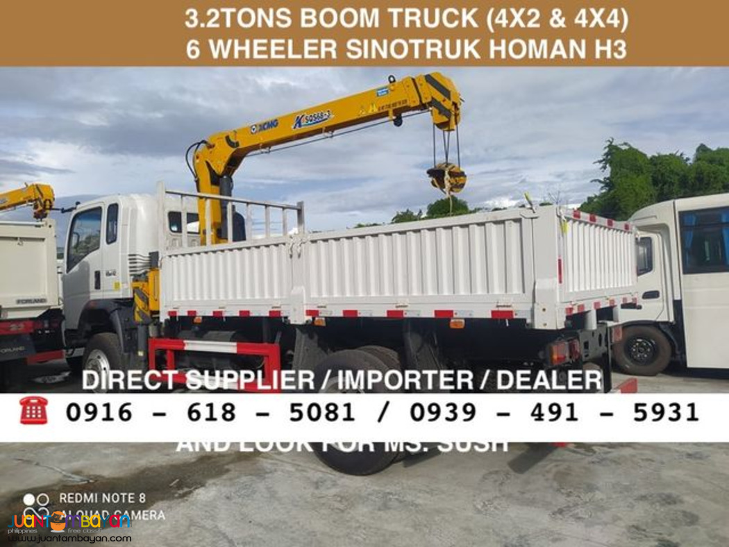 3.2tons 6-wheeler cargo boom truck sinotruk homan h3 4x2 & 4x4