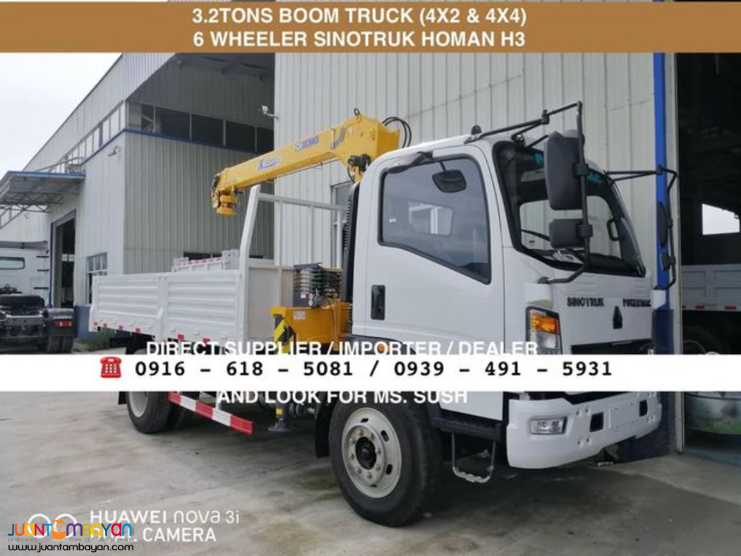 3.2tons 6-wheeler cargo boom truck sinotruk homan h3 4x2 & 4x4