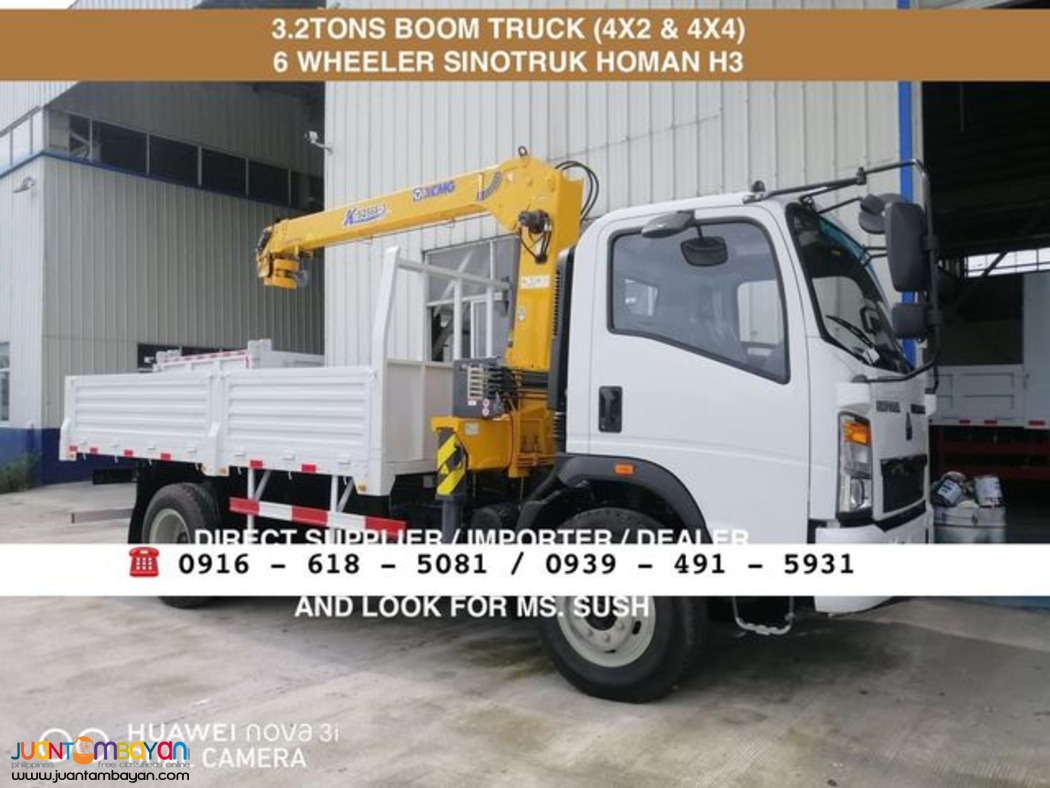 3.2tons 6-wheeler cargo boom truck sinotruk homan h3 4x2 & 4x4