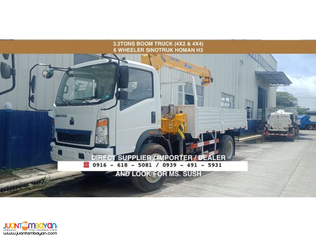 3.2tons 6-wheeler cargo boom truck sinotruk homan h3 4x2 & 4x4