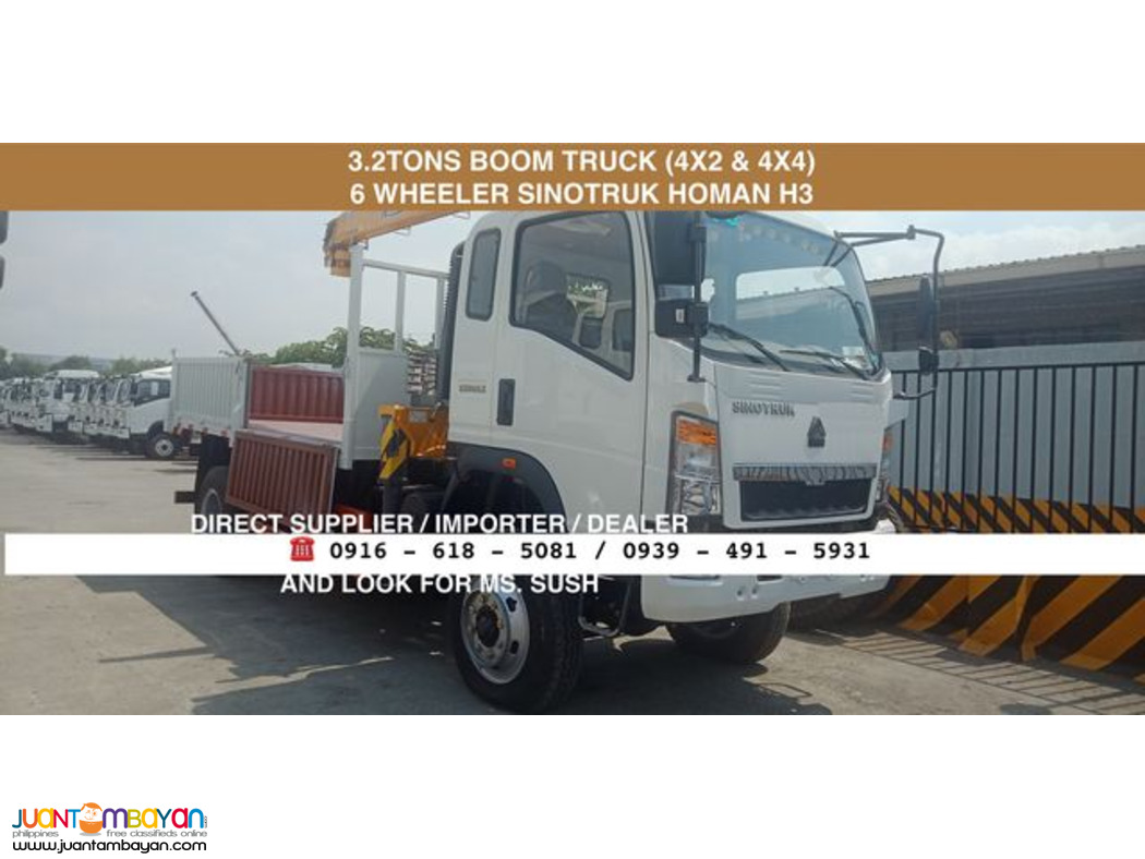 3.2tons 6-wheeler cargo boom truck sinotruk homan h3 4x2 & 4x4
