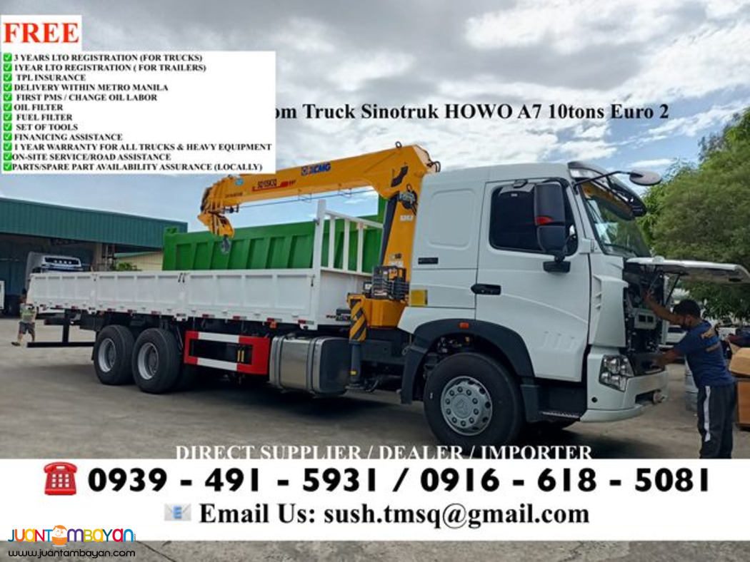 10-Wheeler howo a7 10 tons Cargo boom truck for sale