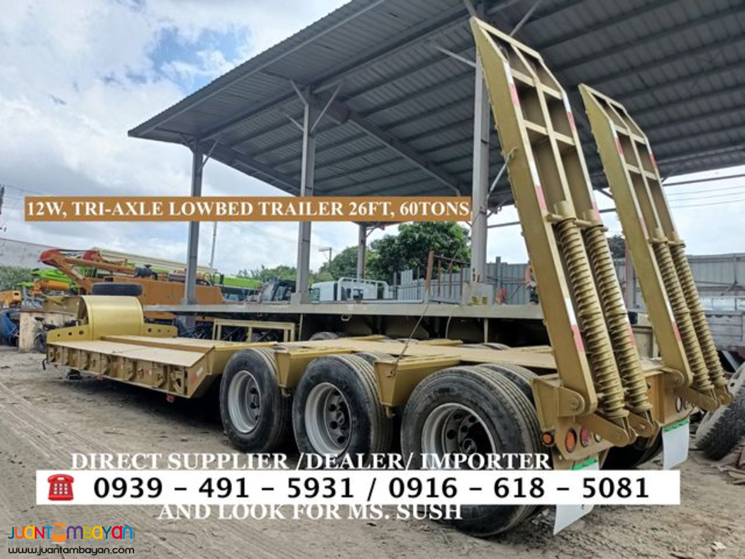 12-Wheeler tri-Axle LOW BED TRAILER 26ft 60 tons brand new for sale