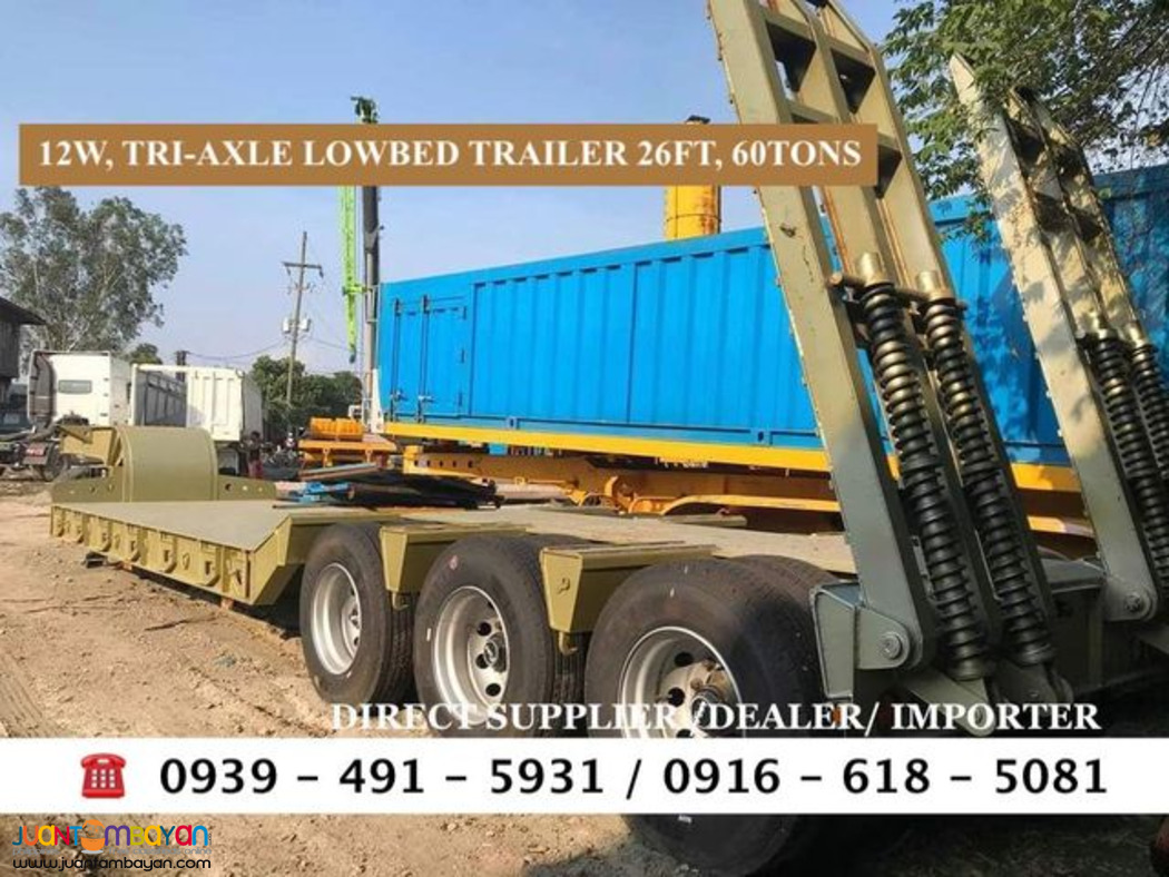 12-Wheeler tri-Axle LOW BED TRAILER 26ft 60 tons brand new for sale