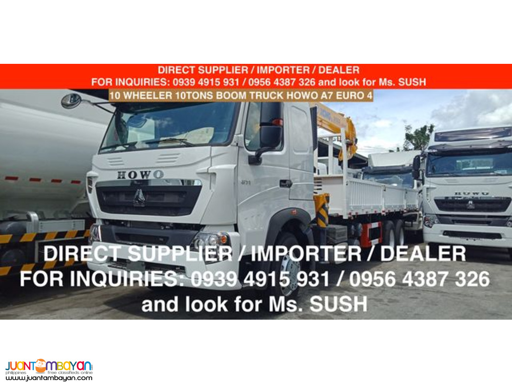 10 tons boom truck 10 wheeler howo a7 euro 2 & euro 4 for sale