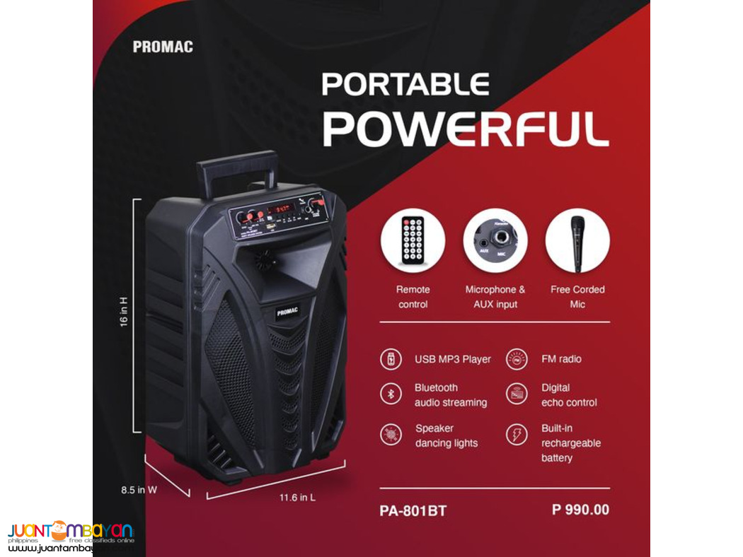 Promac Portable Speaker System With Free Wired Microphone For Sale