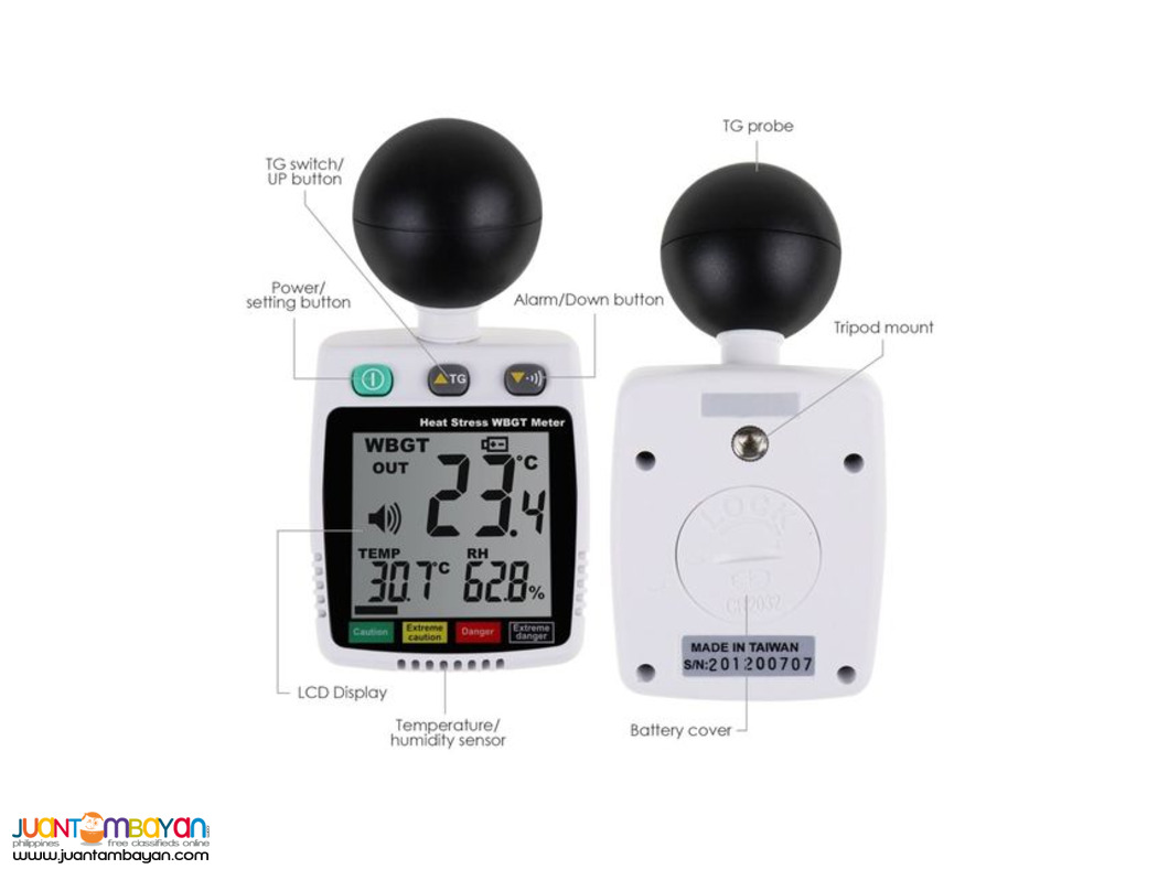 Heat Stress WBGT Meter, Wet Bulb Globe Temperature, Tenmars, TM-288