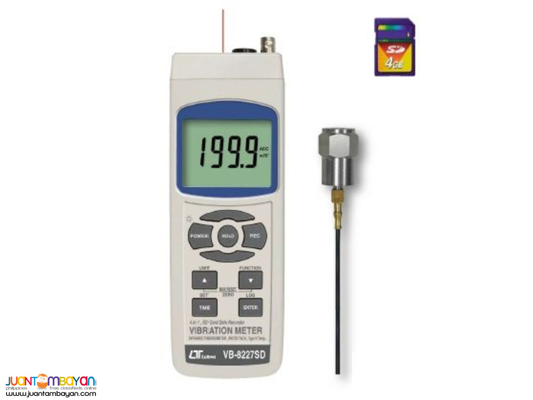 4-in 1, Vibration Meter, Tachometer, IR, Type K Thermometer
