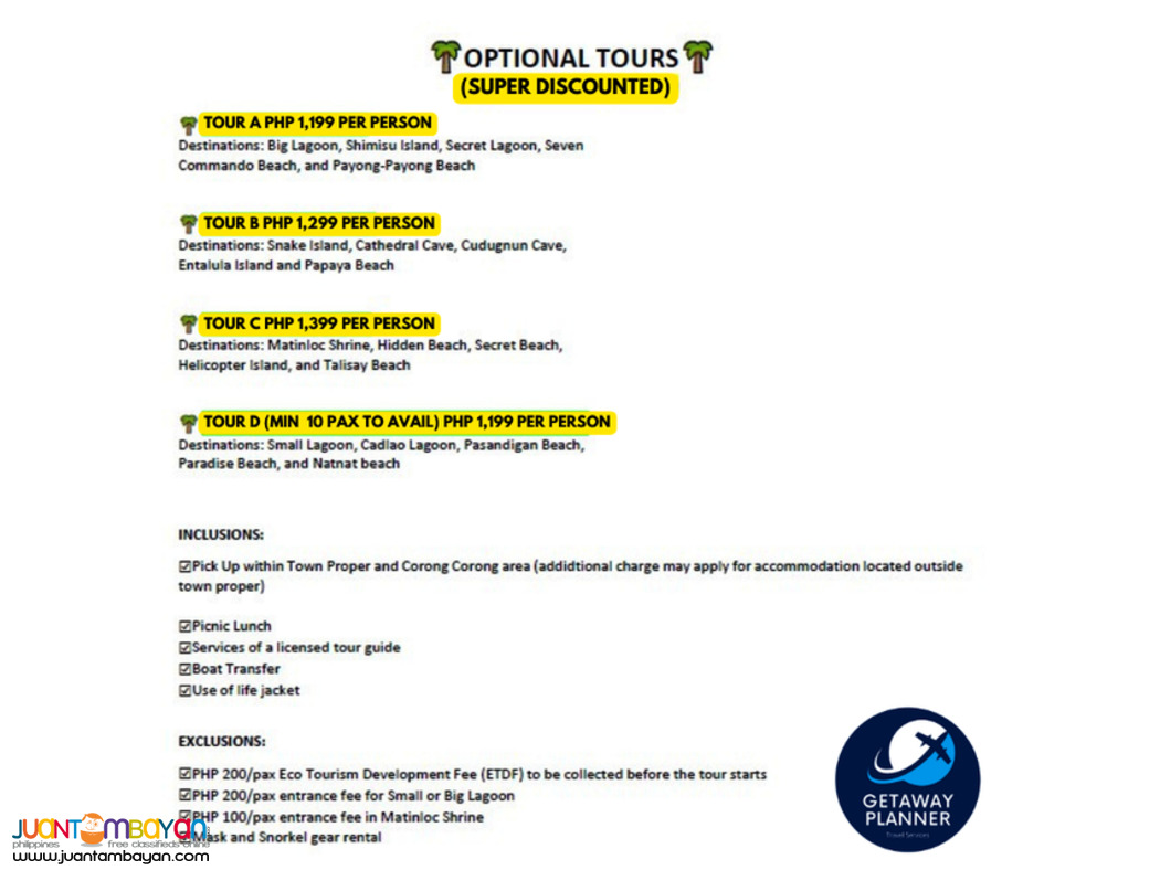 EL NIDO LAND ARRANGEMENT PACKAGE