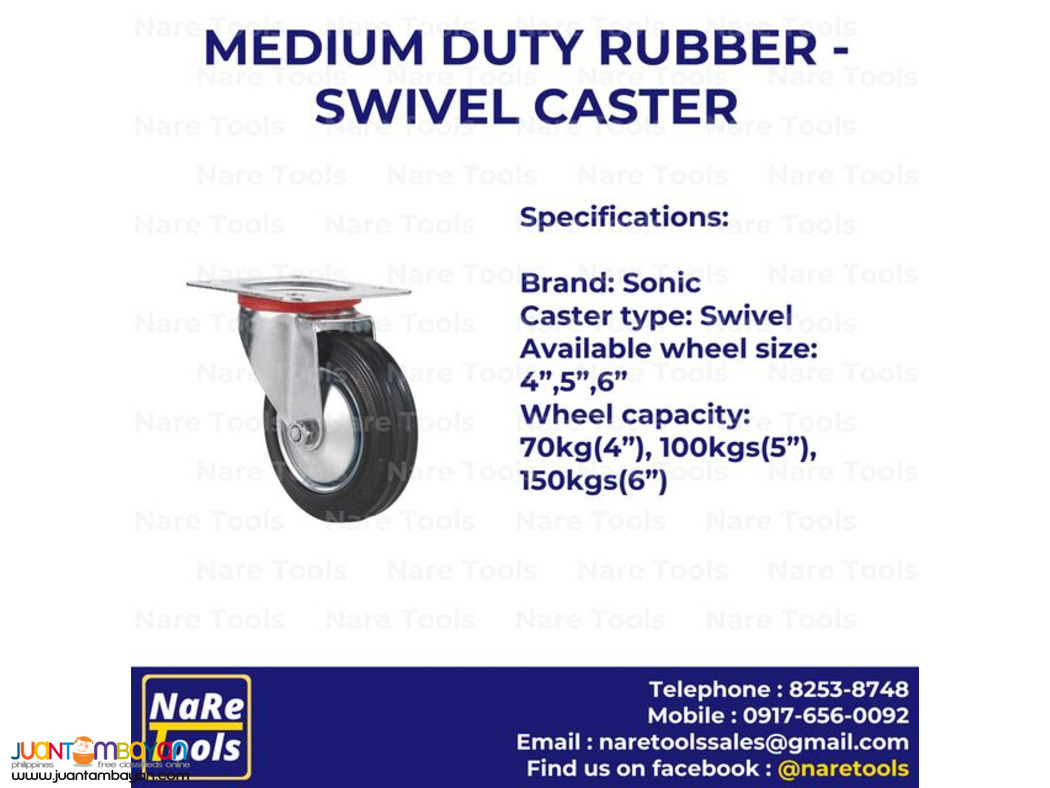 SONIC Medium Duty Rubber - Swivel Caster Wheels